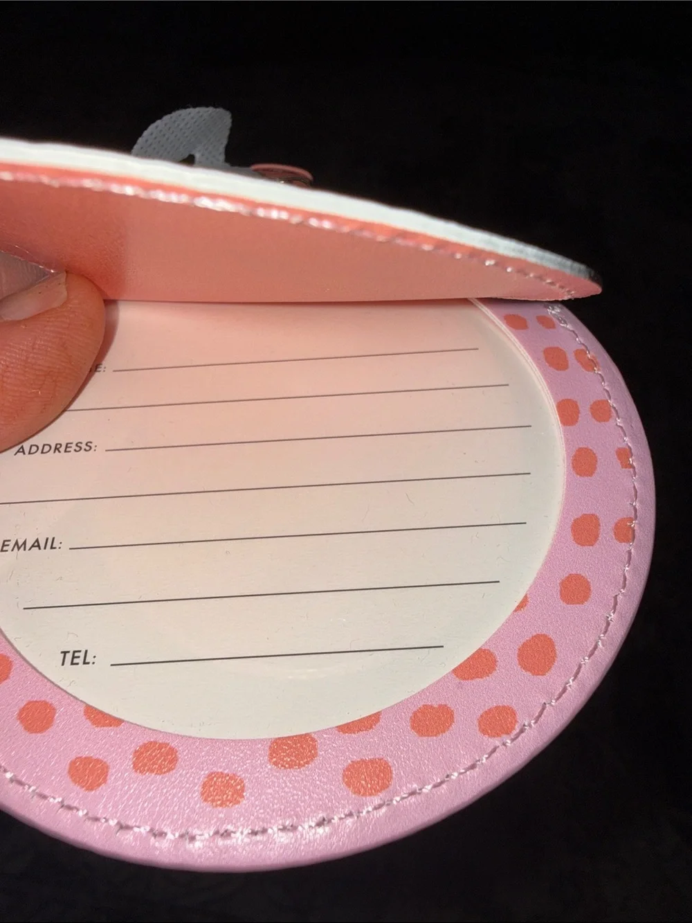 kate spade pink and coral polka dot round luggage tag